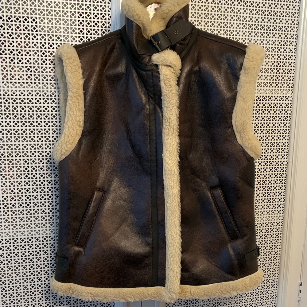 Arizona Jean Company Brown Leather Vest with Cream Trim